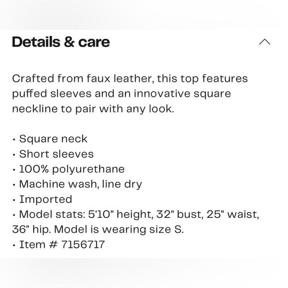 NWT New Avec Les Filles Puff Sleeve Faux Leather Crop Top Size M - Picture 5 of 7